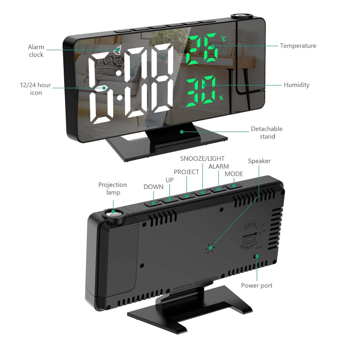 Reloj Despertador De Proyección 180°